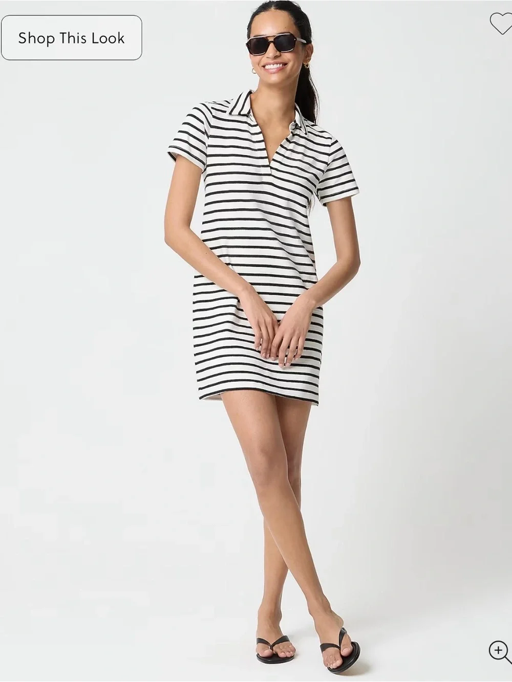 J. Crew Black & White Striped Knit Collared Mini Dress